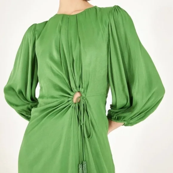 Farm Rio Green Front Circle Cut Out Midi Dress w/Long Sleeves - Picture 3 of 9